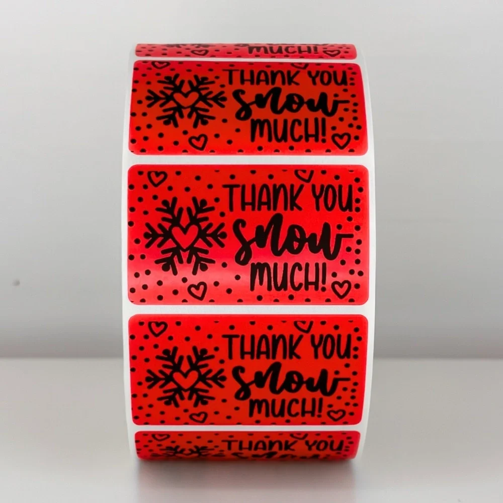 Thank You Snow Much Stickers | Winter Snowflake Labels | Holiday Packaging
